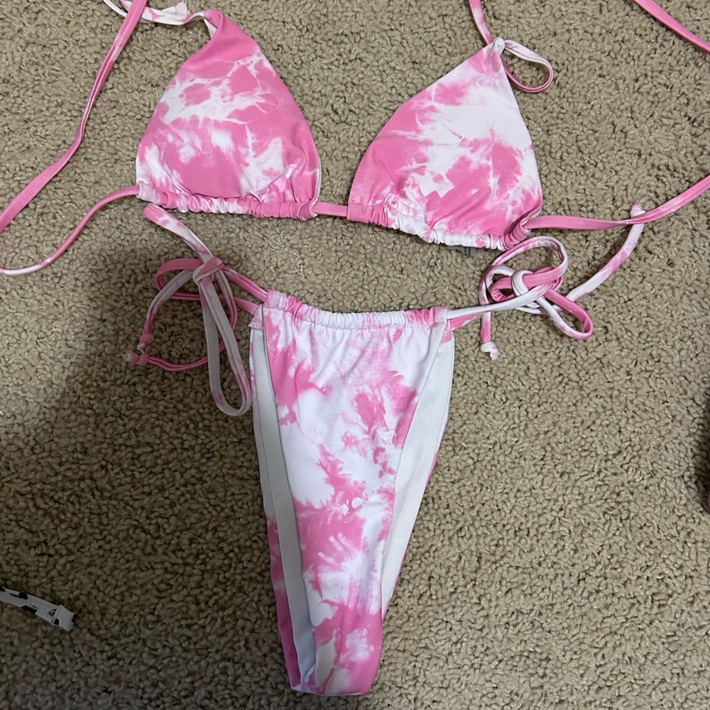 pink tie dye triangle bikini